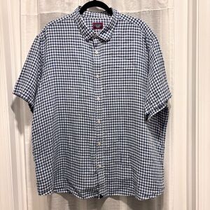 UNTUCKit Blue Checkered Gingham 100% Linen Short Sleeve Button Up Shirt XXXLarge